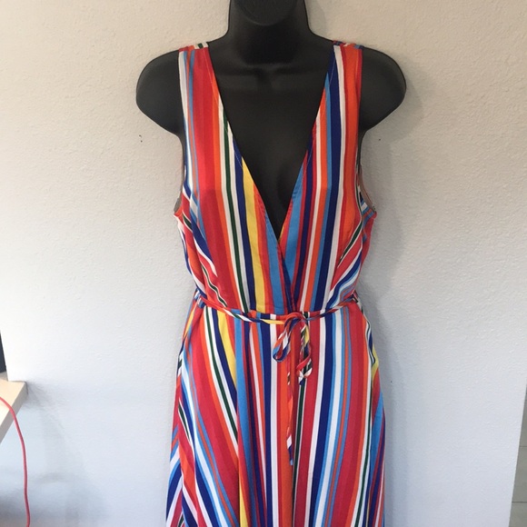 Lulu's Maxi Dress deep V neck multi Colored - Picture 2 of 5